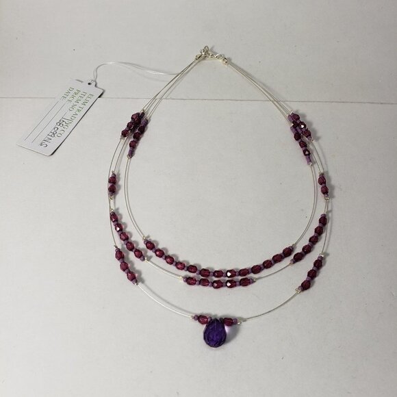 Purple & Lavender Layered Illusion Beaded Necklace – Women's Silver-Tone Fashion - Picture 6 of 7